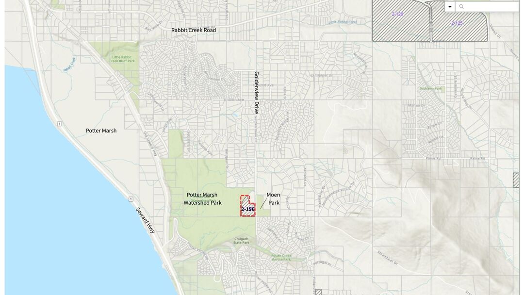 The location of Parcel 2-156 in south Anchorage